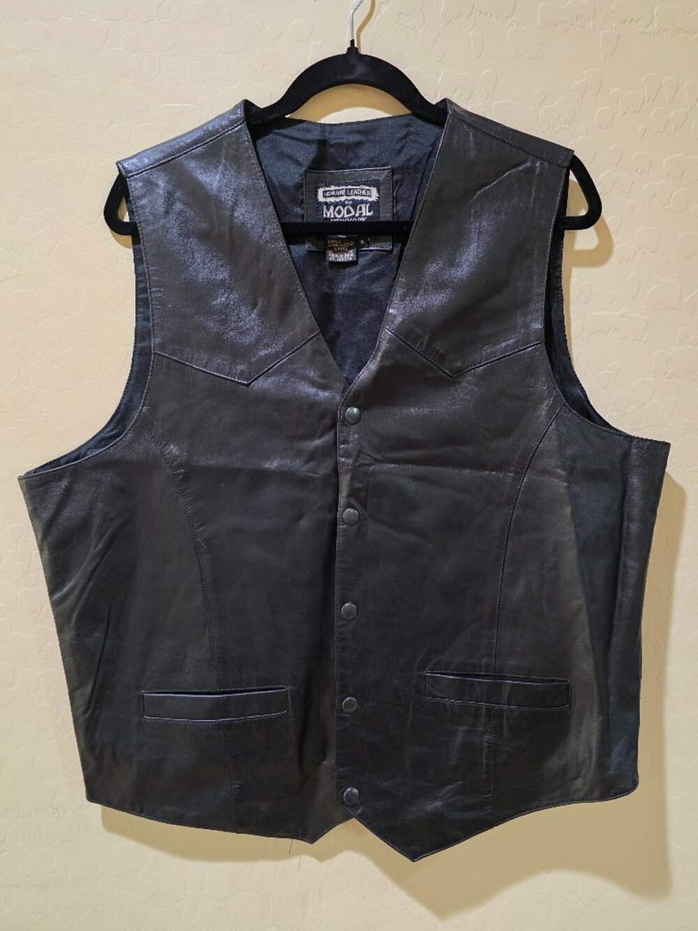 Vintage Modal New York Men's Black Genuine Leather Lined Vest w/ Pockets SZ XL